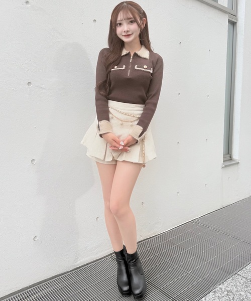 NOMAE(ノーマエ)の「チェーンカラーZIPニット(ニット/セーター・レディース・ブラウン/グレー/ブラック/アイボリー・FREE)」の15枚目の写真