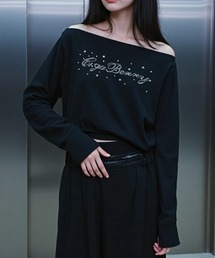 A'GEM/9 × .kom 『.KOM/ドットケーオーエム』 Rhinestone Logo Design Long Sleeve T-shirt/ラインストーン ロゴデザイン 長袖Tシャツ