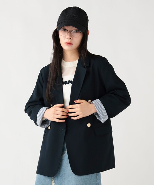 BEAMS HEART（ビームスハート）の「オーバー ダブル ジャケット（テーラードジャケット・レディース・グレー/ネイビー・MEDIUM/LARGE）」の5枚目の写真