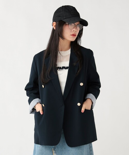 BEAMS HEART（ビームスハート）の「オーバー ダブル ジャケット（テーラードジャケット・レディース・グレー/ネイビー・MEDIUM/LARGE）」の6枚目の写真