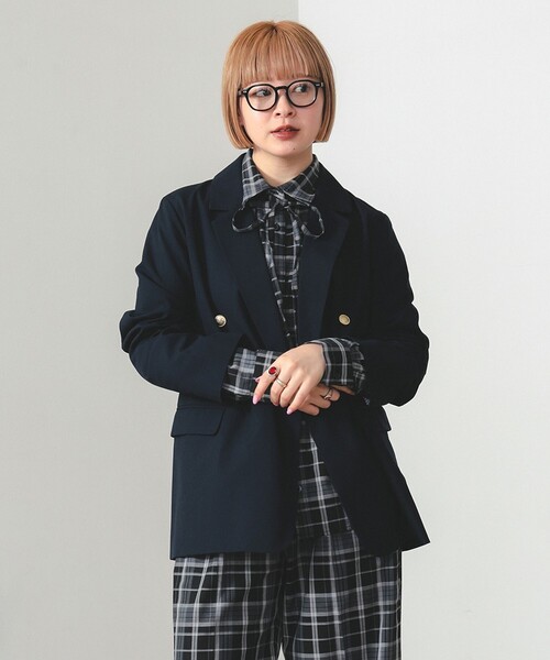 BEAMS HEART（ビームスハート）の「オーバー ダブル ジャケット（テーラードジャケット・レディース・グレー/ネイビー・MEDIUM/LARGE）」の8枚目の写真