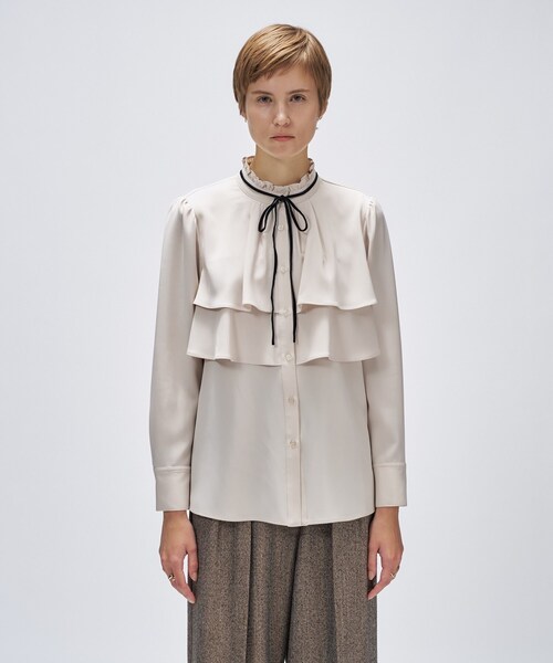 cloenc（クロエンス）の「【手洗い可】ベロアリボンフリルブラウス（シャツ/ブラウス・レディース・ライトブルー/オフホワイト/ダークブラウン・02）」の14枚目の写真