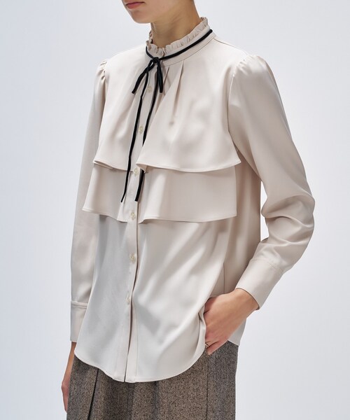 cloenc（クロエンス）の「【手洗い可】ベロアリボンフリルブラウス（シャツ/ブラウス・レディース・ライトブルー/オフホワイト/ダークブラウン・02）」の17枚目の写真