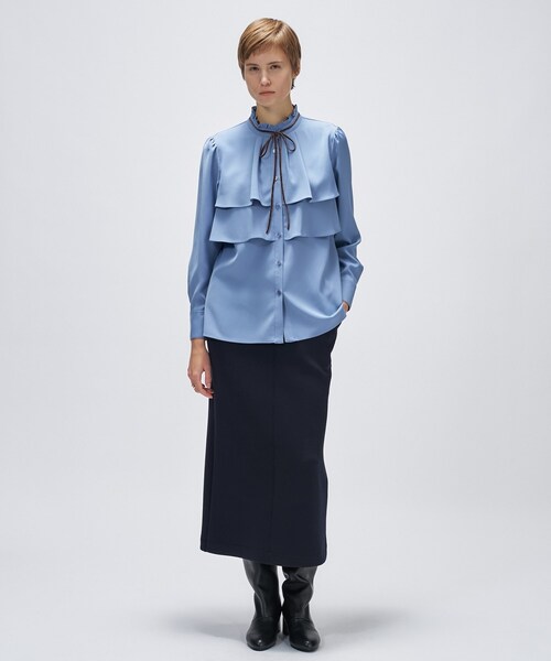 cloenc（クロエンス）の「【手洗い可】ベロアリボンフリルブラウス（シャツ/ブラウス・レディース・ライトブルー/オフホワイト/ダークブラウン・02）」の8枚目の写真