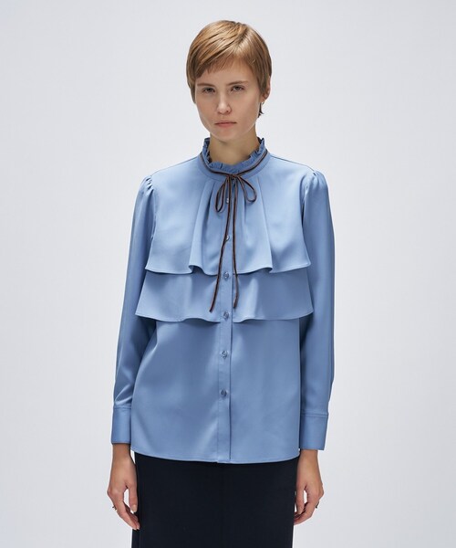 cloenc（クロエンス）の「【手洗い可】ベロアリボンフリルブラウス（シャツ/ブラウス・レディース・ライトブルー/オフホワイト/ダークブラウン・02）」の9枚目の写真