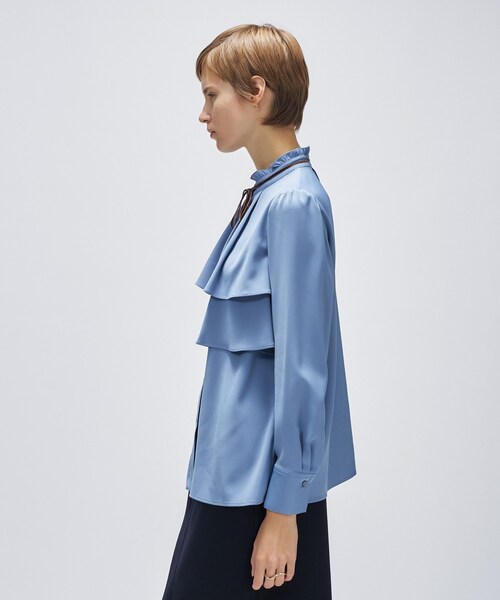 cloenc（クロエンス）の「【手洗い可】ベロアリボンフリルブラウス（シャツ/ブラウス・レディース・ライトブルー/オフホワイト/ダークブラウン・02）」の10枚目の写真