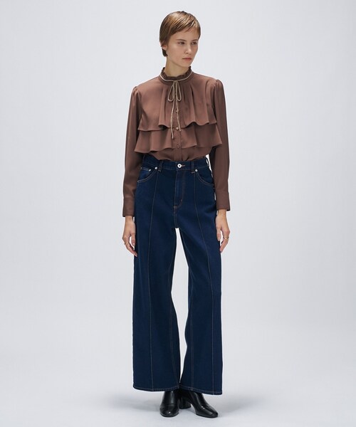 cloenc（クロエンス）の「【手洗い可】ベロアリボンフリルブラウス（シャツ/ブラウス・レディース・ライトブルー/オフホワイト/ダークブラウン・02）」の18枚目の写真