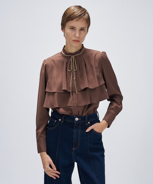 cloenc（クロエンス）の「【手洗い可】ベロアリボンフリルブラウス（シャツ/ブラウス・レディース・ライトブルー/オフホワイト/ダークブラウン・02）」の19枚目の写真