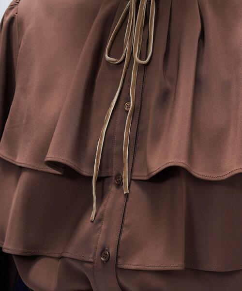 cloenc（クロエンス）の「【手洗い可】ベロアリボンフリルブラウス（シャツ/ブラウス・レディース・ライトブルー/オフホワイト/ダークブラウン・02）」の4枚目の写真