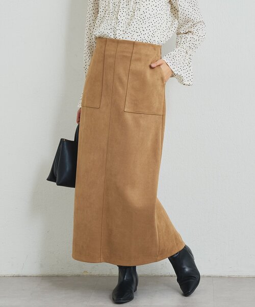 un dix cors（アンディコール）の「《女性らしい上品シルエット》マシュマロスエードナロースカート（スカート・レディース・キャメル/ブラウン/ピンクベージュ・FREE）」の3枚目の写真