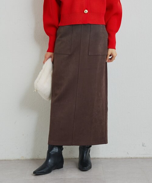 un dix cors（アンディコール）の「《女性らしい上品シルエット》マシュマロスエードナロースカート（スカート・レディース・キャメル/ブラウン/ピンクベージュ・FREE）」の4枚目の写真