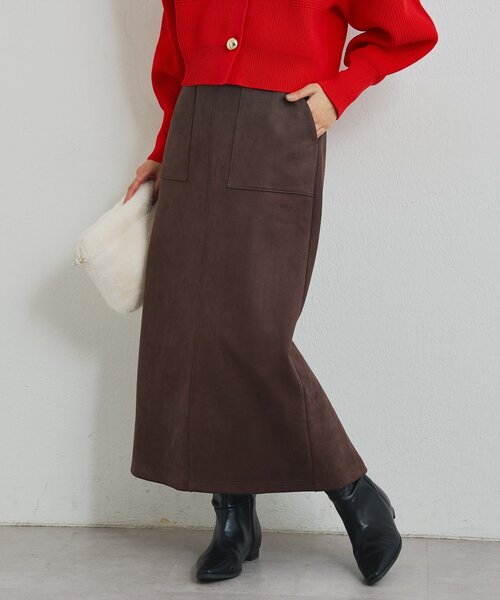 un dix cors（アンディコール）の「《女性らしい上品シルエット》マシュマロスエードナロースカート（スカート・レディース・キャメル/ブラウン/ピンクベージュ・FREE）」の5枚目の写真
