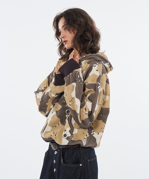 WISH FOR EVER（ウィッシュフォーエバー）の「ASSORT THERMAL EYELET DESIGN DOUBLE ZIP HOODIE / アソートサーマルアイレットデザインダブルジップフーディ（パーカー・メンズ・ベージュ/グリーン/レッド/その他・SMALL/MEDIUM/LARGE）」の10枚目の写真