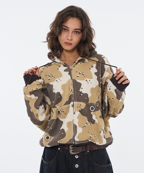 WISH FOR EVER（ウィッシュフォーエバー）の「ASSORT THERMAL EYELET DESIGN DOUBLE ZIP HOODIE / アソートサーマルアイレットデザインダブルジップフーディ（パーカー・メンズ・ベージュ/グリーン/レッド/その他・SMALL/MEDIUM/LARGE）」の11枚目の写真