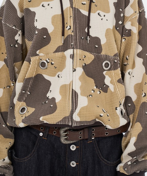 WISH FOR EVER（ウィッシュフォーエバー）の「ASSORT THERMAL EYELET DESIGN DOUBLE ZIP HOODIE / アソートサーマルアイレットデザインダブルジップフーディ（パーカー・メンズ・ベージュ/グリーン/レッド/その他・SMALL/MEDIUM/LARGE）」の15枚目の写真