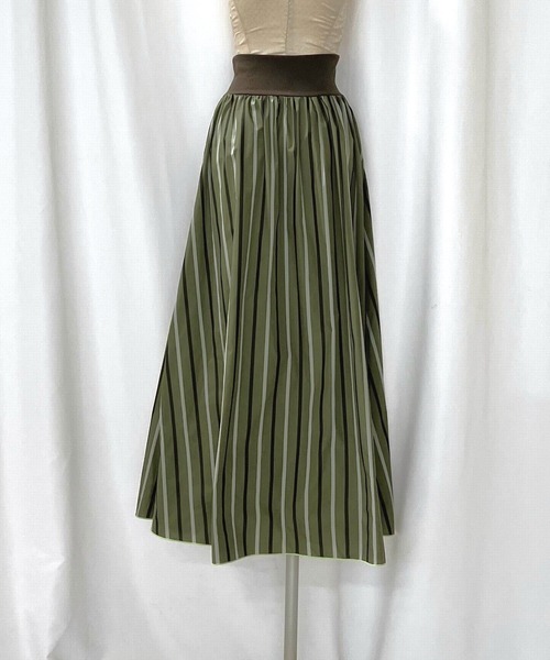Q（キュー）の「メモリーマルチストライプスカート（スカート・レディース・ネイビー系/カーキ系・MEDIUM）」の15枚目の写真