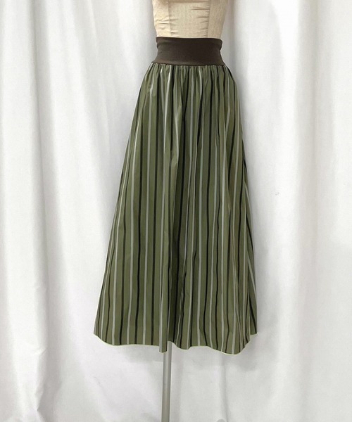 Q（キュー）の「メモリーマルチストライプスカート（スカート・レディース・ネイビー系/カーキ系・MEDIUM）」の16枚目の写真