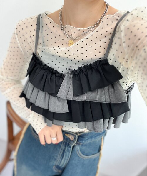 w closet（ダブルクローゼット）の「ふりふりビスチェ（キャミソール・レディース・ブラック/ブルー・FREE）」の2枚目の写真