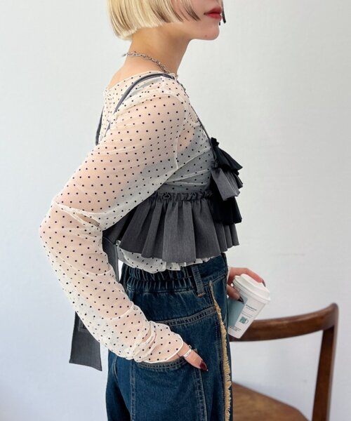 w closet（ダブルクローゼット）の「ふりふりビスチェ（キャミソール・レディース・ブラック/ブルー・FREE）」の7枚目の写真