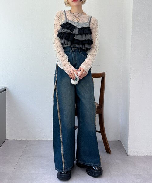 w closet（ダブルクローゼット）の「ふりふりビスチェ（キャミソール・レディース・ブラック/ブルー・FREE）」の8枚目の写真