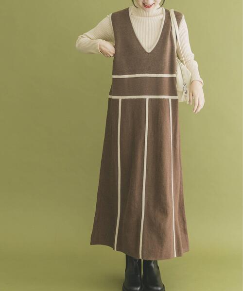 ITEMS URBANRESEARCH（アイテムズ アーバンリサーチ）の「パイピングニットジャンパースカート（ジャンパースカート・レディース・ブラウン/ベージュ系その他・FREE）」の19枚目の写真