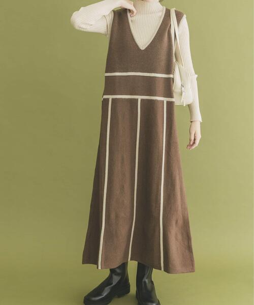ITEMS URBANRESEARCH（アイテムズ アーバンリサーチ）の「パイピングニットジャンパースカート（ジャンパースカート・レディース・ブラウン/ベージュ系その他・FREE）」の17枚目の写真
