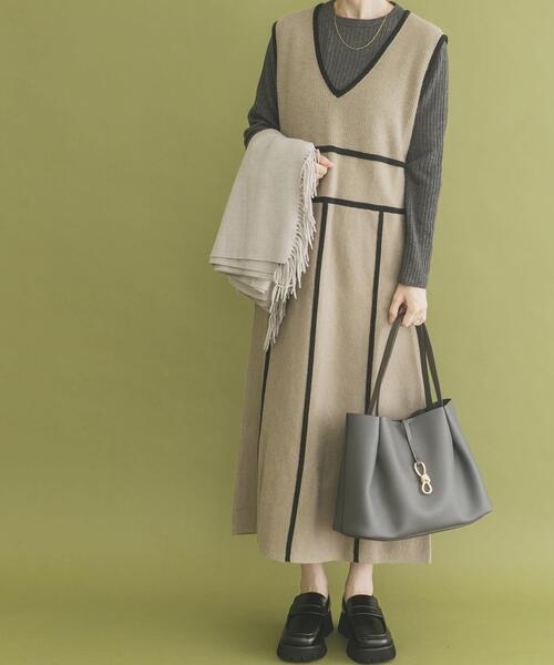 ITEMS URBANRESEARCH（アイテムズ アーバンリサーチ）の「パイピングニットジャンパースカート（ジャンパースカート・レディース・ブラウン/ベージュ系その他・FREE）」の8枚目の写真