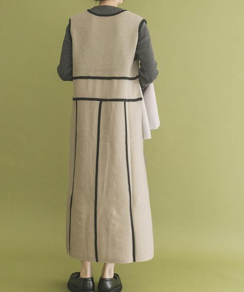 ITEMS URBANRESEARCH（アイテムズ アーバンリサーチ）の「パイピングニットジャンパースカート（ジャンパースカート・レディース・ブラウン/ベージュ系その他・FREE）」の6枚目の写真