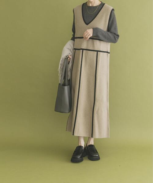 ITEMS URBANRESEARCH（アイテムズ アーバンリサーチ）の「パイピングニットジャンパースカート（ジャンパースカート・レディース・ブラウン/ベージュ系その他・FREE）」の5枚目の写真