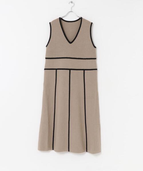 ITEMS URBANRESEARCH（アイテムズ アーバンリサーチ）の「パイピングニットジャンパースカート（ジャンパースカート・レディース・ブラウン/ベージュ系その他・FREE）」の4枚目の写真