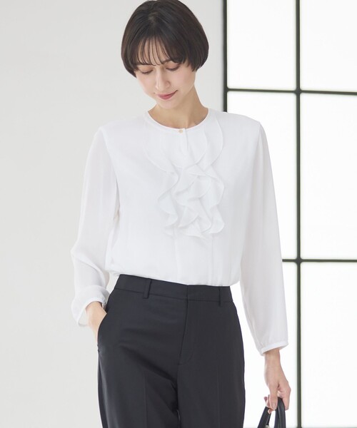 23区(ニジュウサンク)の「ジョーゼットフリル ブラウス(シャツ/ブラウス・レディース・ホワイト系・44)」の1枚目の写真