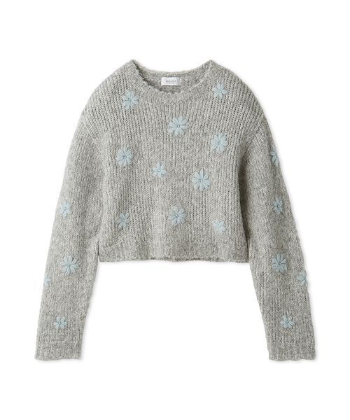 emmi（エミ）の「フラワーエンブロイダリーニットトップス（ニット/セーター・レディース・オフホワイト/グレー/イエロー・F）」の4枚目の写真
