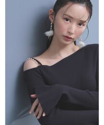 MERCURYDUO | 【追加生産】アシメパールチェーンワンショルニット(ニット/セーター)