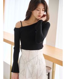 MERCURYDUO | 【追加生産】アシメパールチェーンワンショルニット(ニット/セーター)