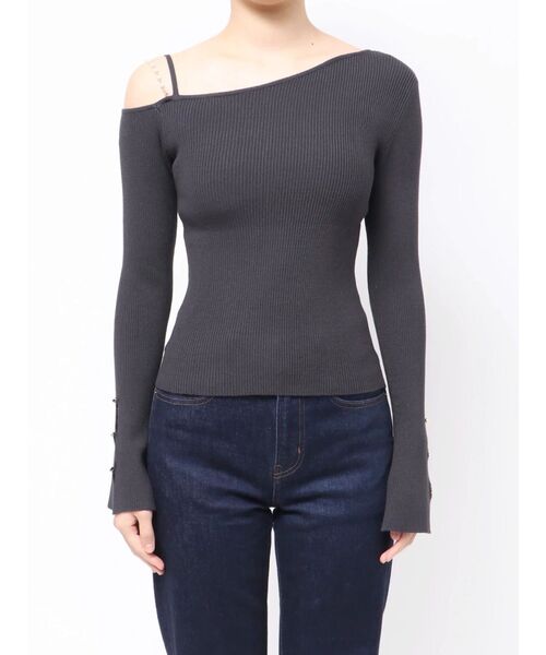 MERCURYDUO（マーキュリーデュオ）の「【追加生産】アシメパールチェーンワンショルニット（ニット/セーター・レディース・チャコールグレー/ブラック/ベージュ/ピンク・FREE）」の15枚目の写真