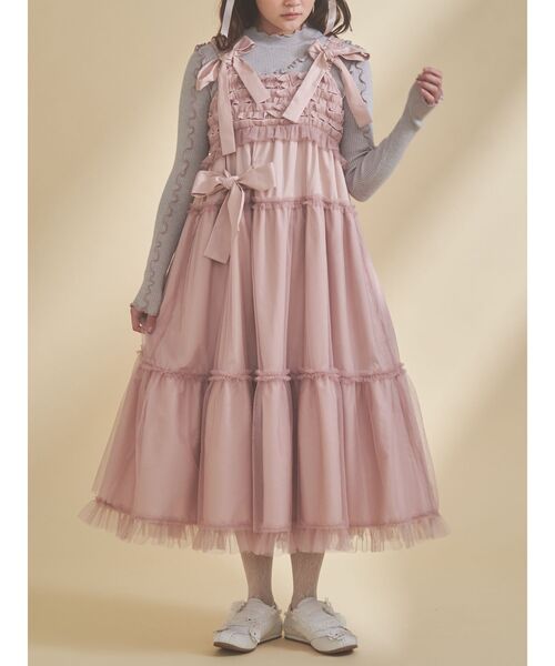 merry jenny（メリージェニー）の「チュールリボンキャミワンピース（ワンピース・レディース・ピンク/ネイビー/ブラック/ブルー・FREE）」の4枚目の写真