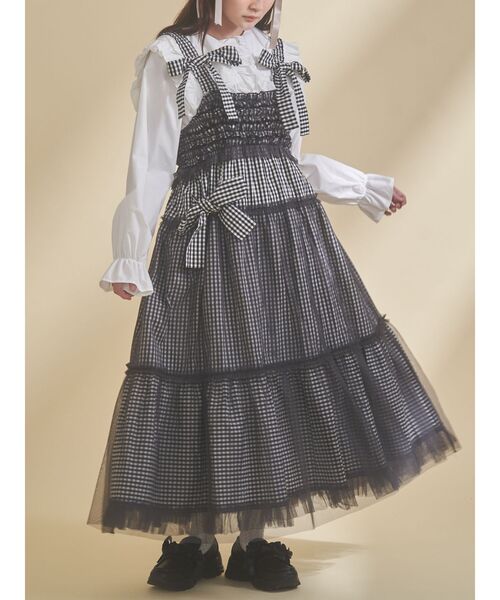 merry jenny（メリージェニー）の「チュールリボンキャミワンピース（ワンピース・レディース・ピンク/ネイビー/ブラック/ブルー・FREE）」の2枚目の写真