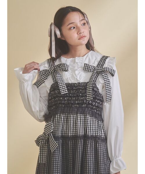 merry jenny(メリージェニー)の「チュールリボンキャミワンピース(ワンピース・レディース・ピンク/ネイビー/ブラック/ブルー・FREE)」の5枚目の写真