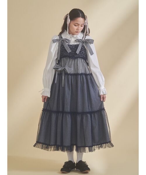 merry jenny(メリージェニー)の「チュールリボンキャミワンピース(ワンピース・レディース・ピンク/ネイビー/ブラック/ブルー・FREE)」の7枚目の写真