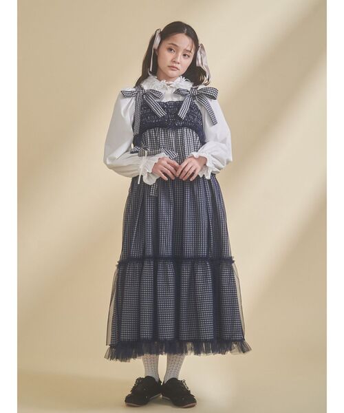 merry jenny(メリージェニー)の「チュールリボンキャミワンピース(ワンピース・レディース・ピンク/ネイビー/ブラック/ブルー・FREE)」の8枚目の写真