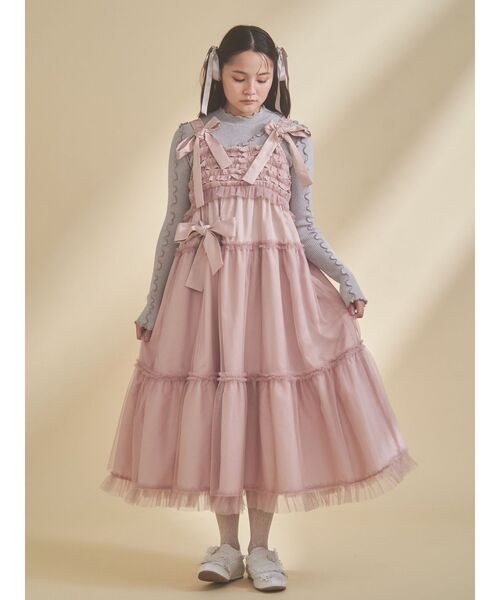 merry jenny(メリージェニー)の「チュールリボンキャミワンピース(ワンピース・レディース・ピンク/ネイビー/ブラック/ブルー・FREE)」の11枚目の写真