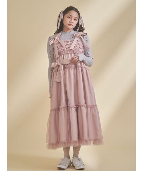 merry jenny(メリージェニー)の「チュールリボンキャミワンピース(ワンピース・レディース・ピンク/ネイビー/ブラック/ブルー・FREE)」の12枚目の写真