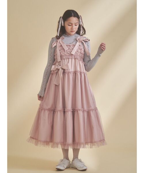 merry jenny(メリージェニー)の「チュールリボンキャミワンピース(ワンピース・レディース・ピンク/ネイビー/ブラック/ブルー・FREE)」の13枚目の写真