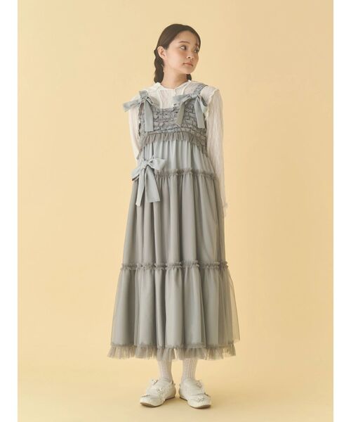 merry jenny（メリージェニー）の「チュールリボンキャミワンピース（ワンピース・レディース・ピンク/ネイビー/ブラック/ブルー・FREE）」の9枚目の写真