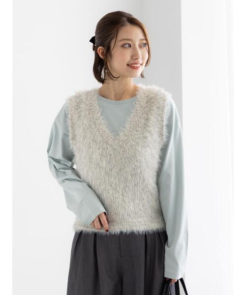 ハチヤーズレディース　ベスト　M セール】シャギーヤーンVネックベスト（ベスト）｜Te chichi（テチチ