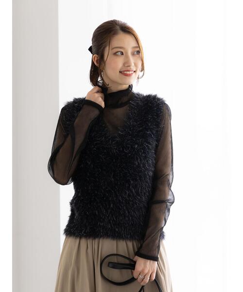 Te chichi（テチチ）の「シャギーヤーンVネックベスト（ベスト・レディース・グレー/ブラック/モカ・F）」の2枚目の写真