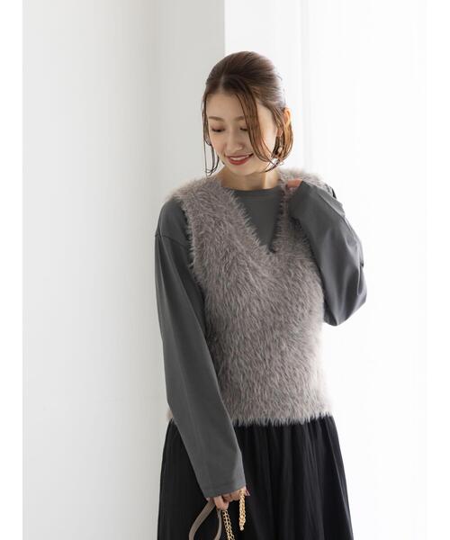 Te chichi（テチチ）の「シャギーヤーンVネックベスト（ベスト・レディース・グレー/ブラック/モカ・F）」の3枚目の写真