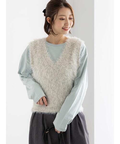 Te chichi（テチチ）の「シャギーヤーンVネックベスト（ベスト・レディース・グレー/ブラック/モカ・F）」の6枚目の写真