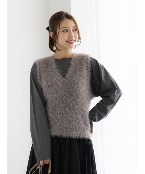 Te chichi（テチチ）の「シャギーヤーンVネックベスト（ベスト・レディース・グレー/ブラック/モカ・F）」の12枚目の写真