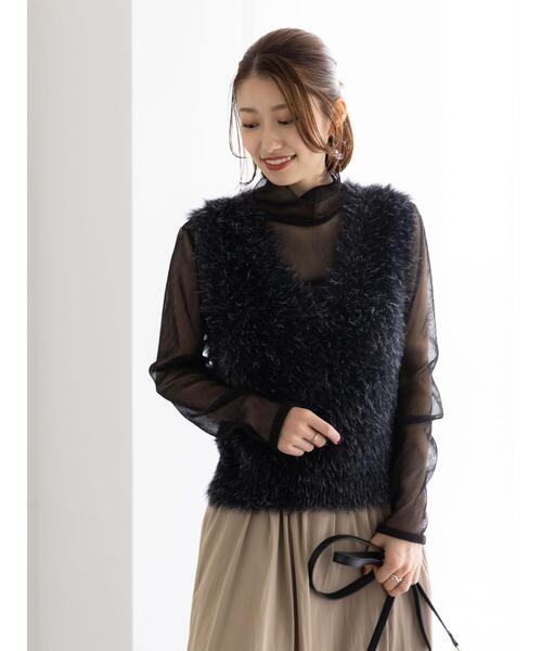 Te chichi（テチチ）の「シャギーヤーンVネックベスト（ベスト・レディース・グレー/ブラック/モカ・F）」の15枚目の写真